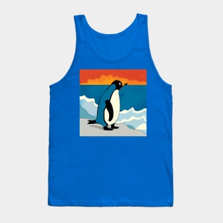 Single Penguin in snow watching the sunset Tank Top